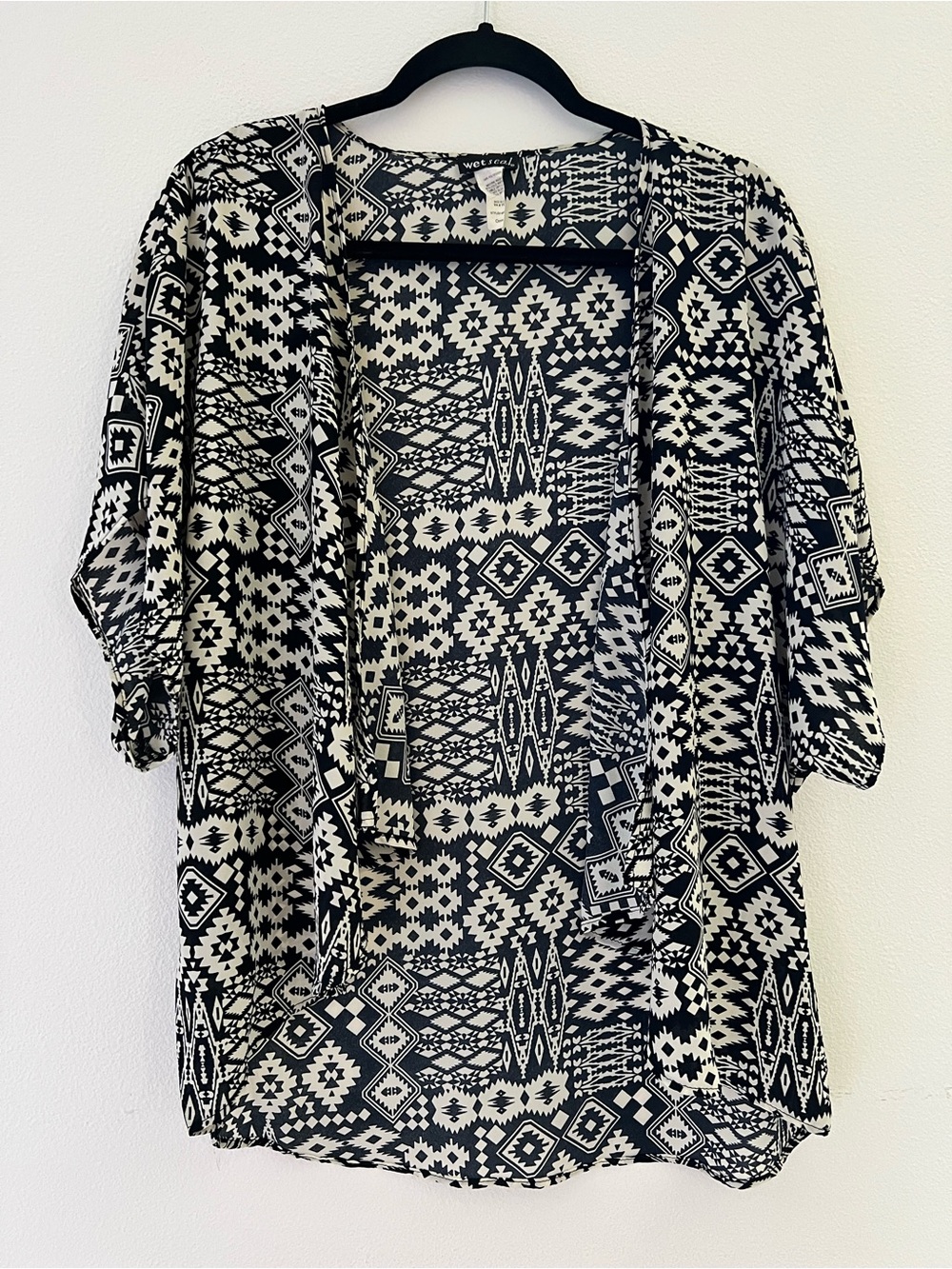WET SEAL Open Front Abstract Print Pool Cover Cardigan- One Size